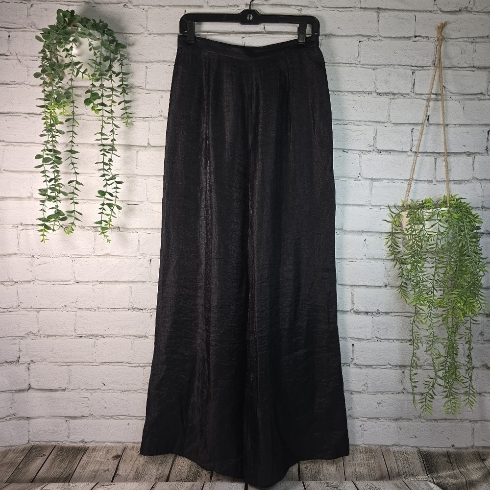 Victor Costa Black Satin Trousersor Wide Leg Womens Size 8 EUC